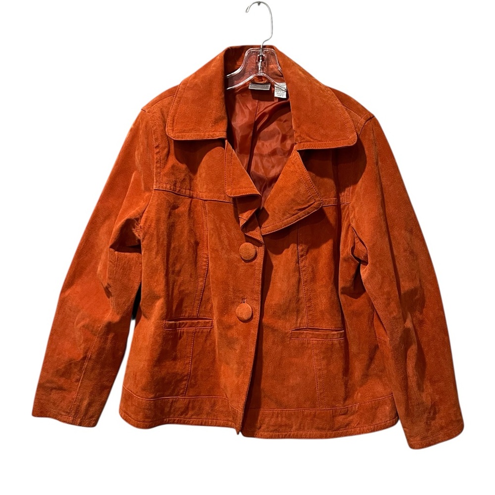 Chicos Jacket Women’s 3 (XL) Burnt Orange Suede‎ Leather Collared Double Vintage